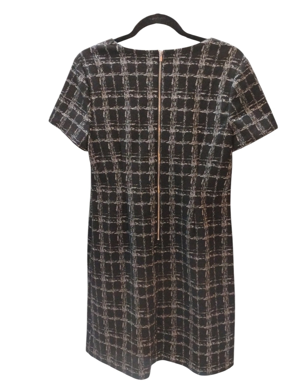 Calvin Klein Short Sleeve Black & Silver Grid Shift Dress SZ 10 - Picture 6 of 6